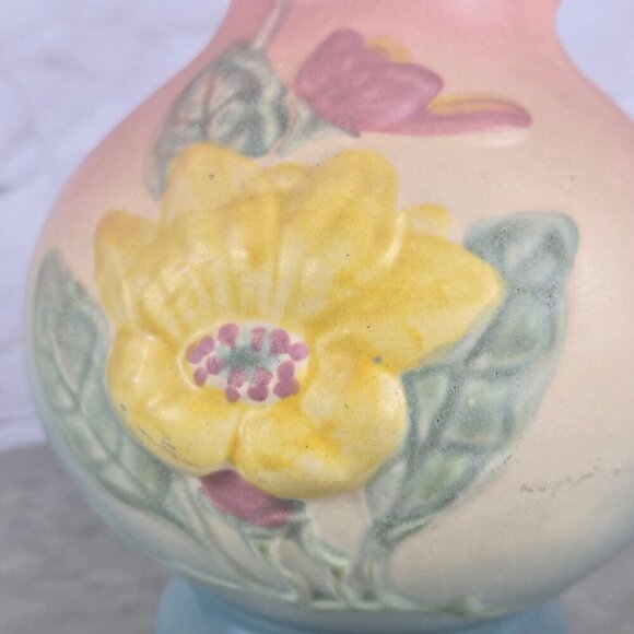 Vintage Hull Pottery Magnolia Matte Ewer Pink Yellow Blue Green Collectible - Picture 2 of 15